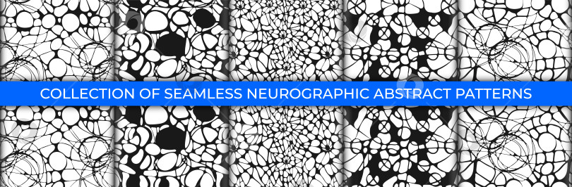 Скачать Набор бесшовных нейрографических узоров на изолированном фоне. Абстракция в современном креативном стиле. Векторная иллюстрация фотосток Ozero