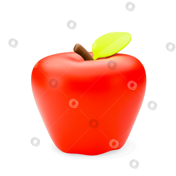 Скачать 3d-мультяшное красное яблоко с зелеными листьями, выделенными на белом фоне. Элемент дизайна для продуктов питания, осени, здорового питания, соблазнов, школьных занятий или физических концепций. Векторная иллюстрация с 3d-рендерингом. фотосток Ozero