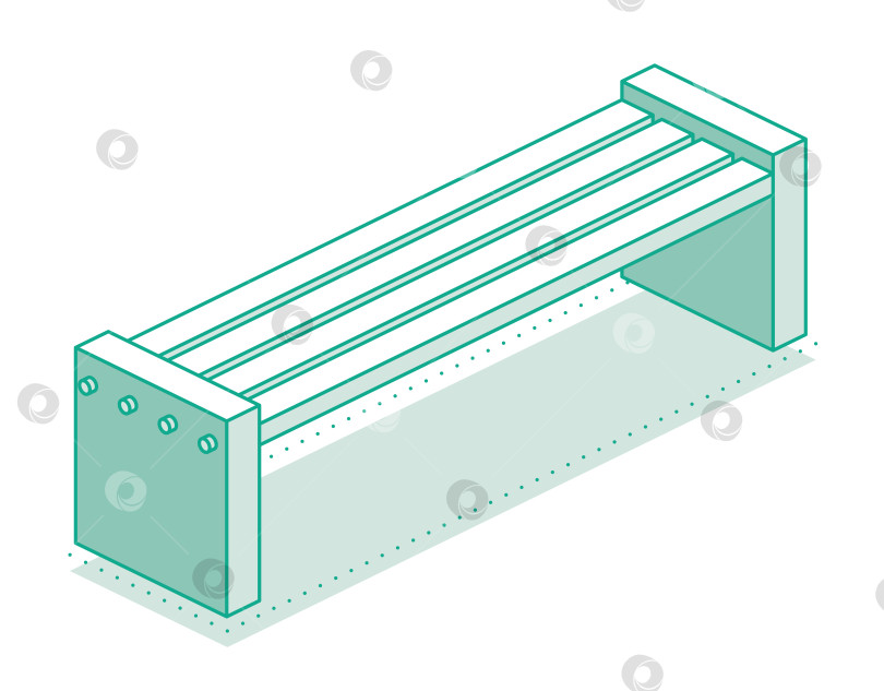 Скачать Современная уличная скамейка с изометрическими очертаниями. Минималистичный объект, выделенный на чистом белом фоне. Идеально подходит для представления общественных пространств, городского планирования и современной архитектуры. фотосток Ozero
