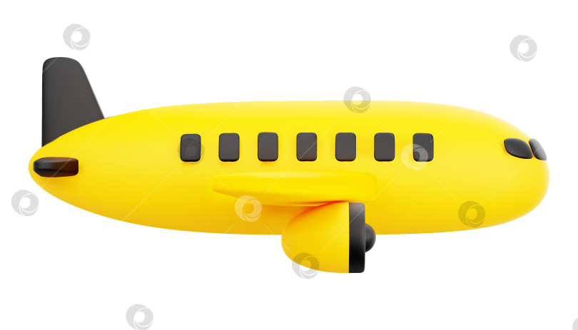 Скачать Симпатичный 3D-мультяшный желтый и черный самолет, выделенный на белом фоне, вид сбоку. Для рекламы путешествий, коммерческой авиации или концепции авиакомпании. Векторная иллюстрация 3D-рендера. фотосток Ozero