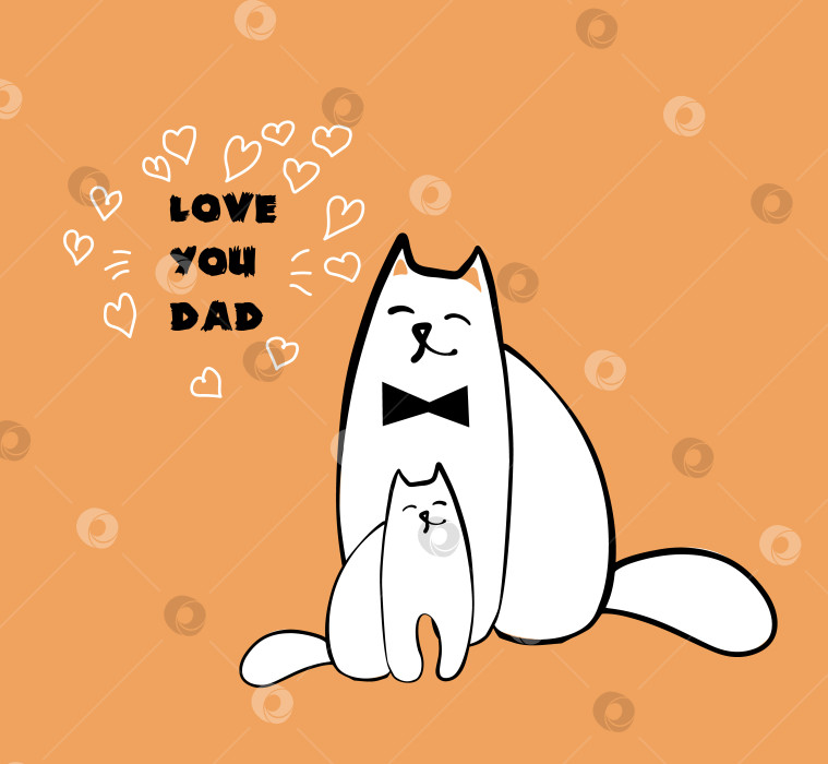 Скачать Векторный дизайн поздравительной открытки с Днем отца. Красивый рыжий кот и котенок. фотосток Ozero