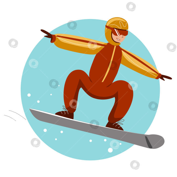 Скачать Веселый сноубордист катается на сноуборде фотосток Ozero