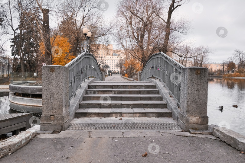 Скачать красивый мост через пруд в осеннем парке фотосток Ozero