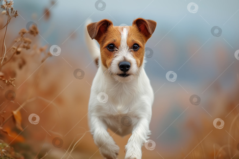 Скачать Собака охотничьей породы на охоте, запечатленная в движении, когда она бежит по полю фотосток Ozero