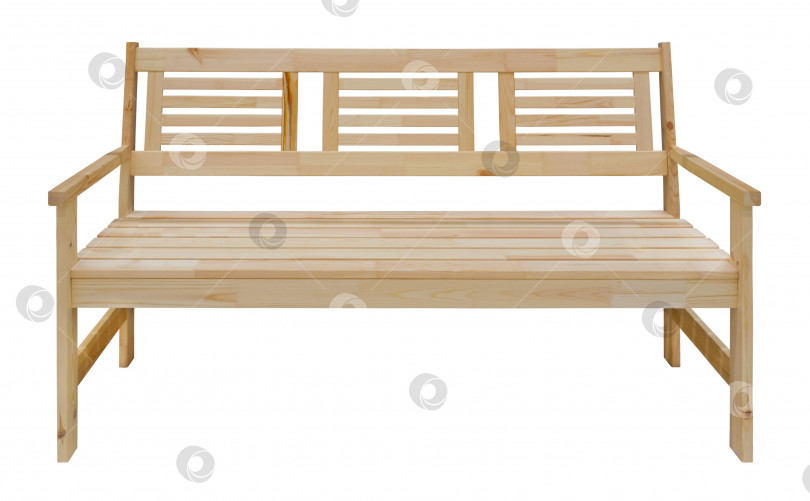 Скачать Вид спереди на длинную деревянную скамью со спинкой, выделенную на белом фоне (элемент дизайна) фотосток Ozero