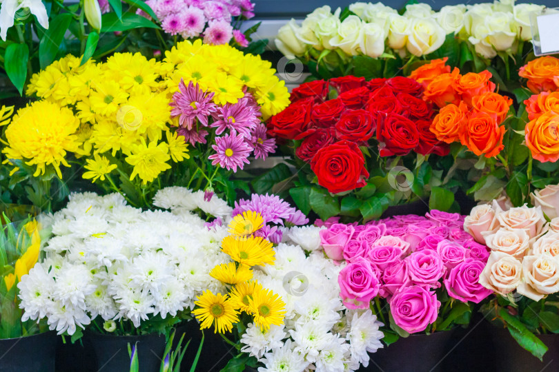 Скачать Ряды красочных букетов в цветочном магазине фотосток Ozero