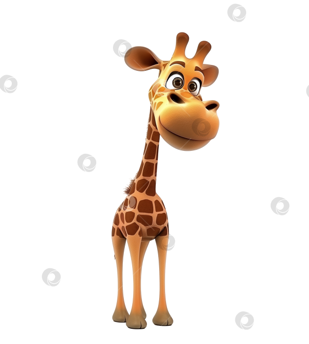 Скачать 3d-рендеринг симпатичного жирафа-талисмана из мультфильма. Симпатичный сказочный жираф-принт для одежды, канцелярских принадлежностей, книг, товаров первой необходимости. Игрушечный жираф-3D-персонаж на прозрачном фоне. фотосток Ozero