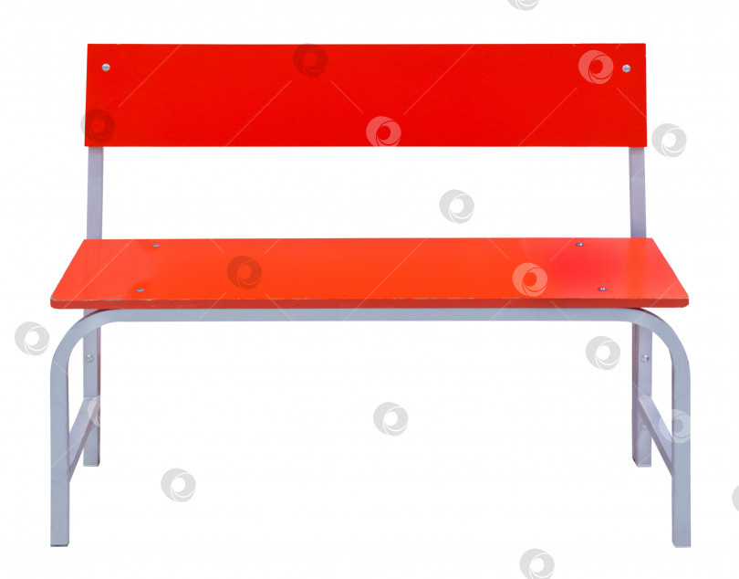 Скачать Красная пластиковая скамейка с металлическими ножками для интерьера, выделенная на белом фоне фотосток Ozero