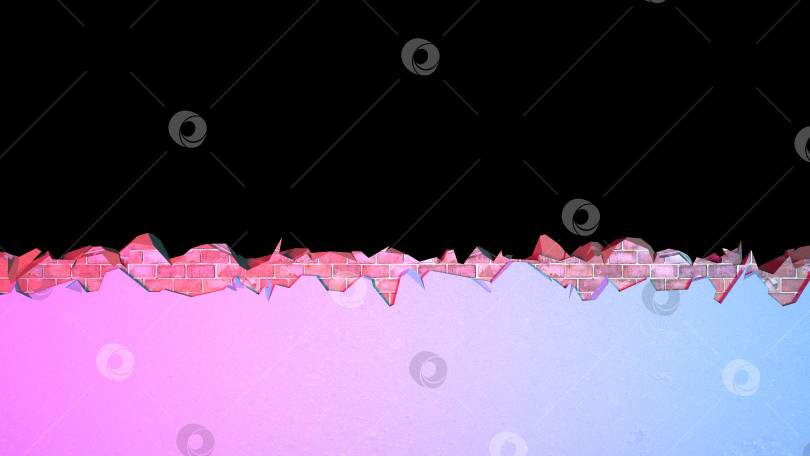Скачать горизонтальный пролом в кирпичной стене, покрытой штукатуркой, при неоновом освещении фотосток Ozero