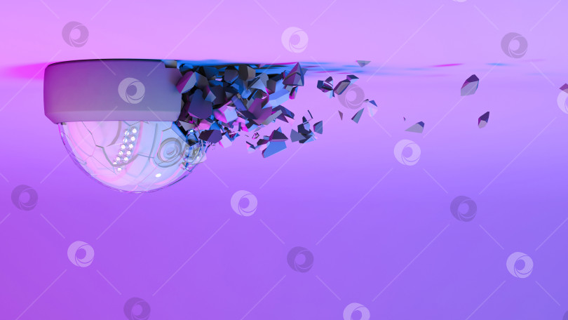 Скачать камера видеонаблюдения в неоново-фиолетовом свете разваливается на куски фотосток Ozero