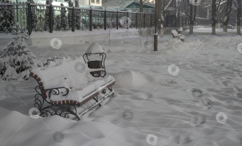 Скачать скамейка в зимнем парке крупным планом фотосток Ozero