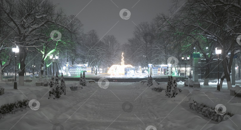 Скачать красивый городской парк во время сильного снегопада фотосток Ozero