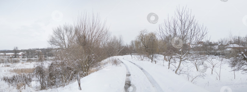 Скачать красивый зимний сельский пейзаж фотосток Ozero