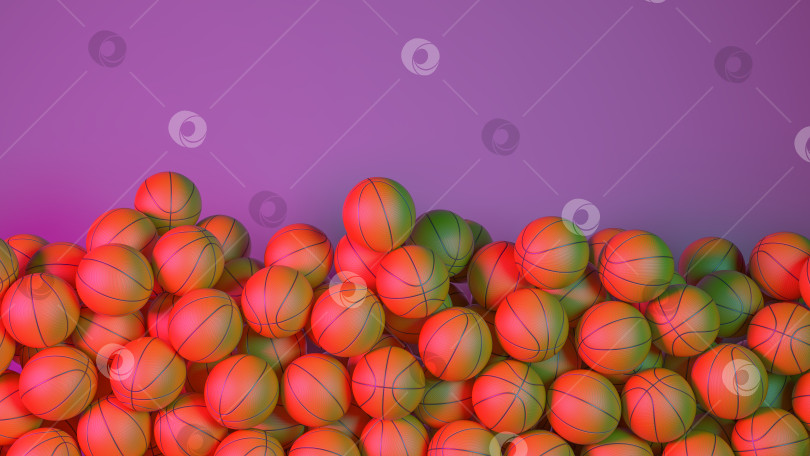 Скачать большая куча баскетбольных мячей в неоновом освещении фотосток Ozero