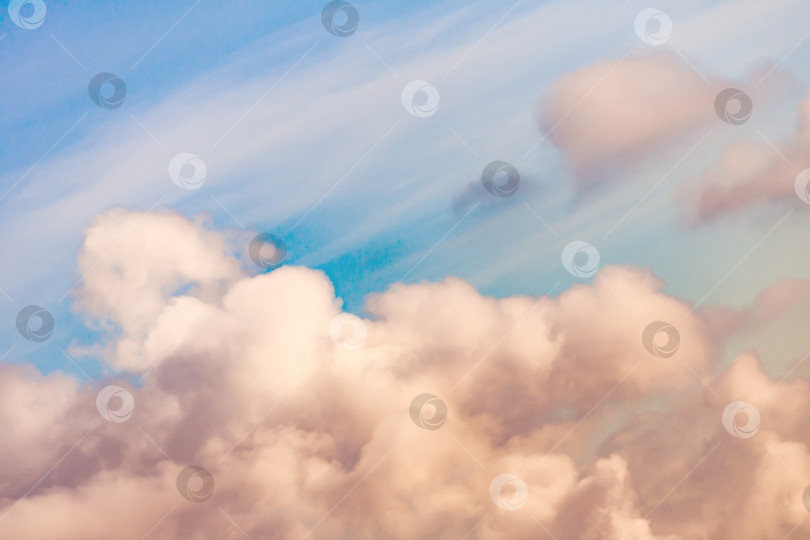 Скачать Нежно-розовые пушистые облака на голубом небе (задний план) фотосток Ozero