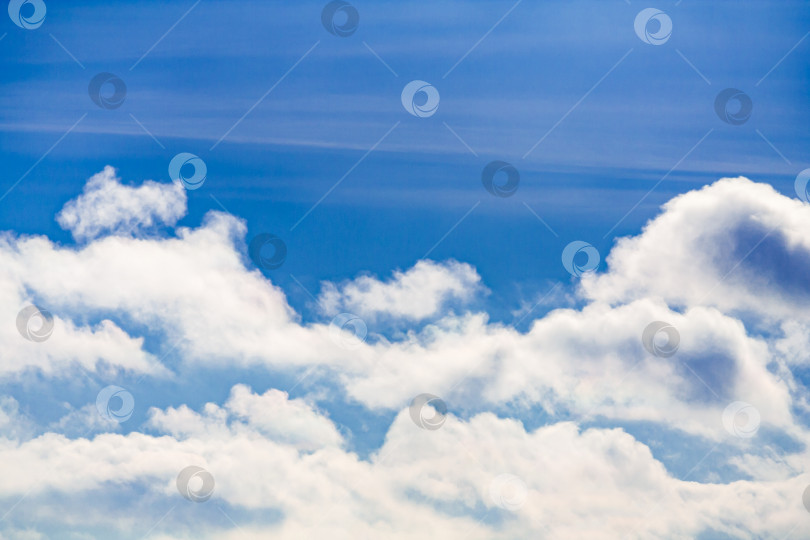Скачать Белые кучевые пушистые облака на фоне ярко-голубого неба (копия через пробел) фотосток Ozero