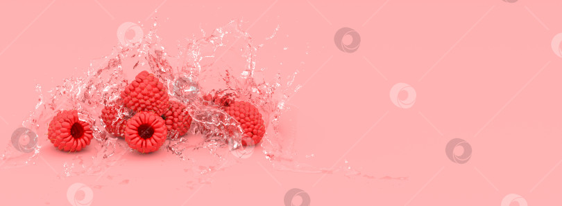 Скачать малина на красном фоне в брызгах воды фотосток Ozero