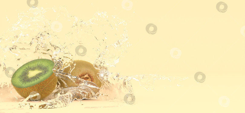 Скачать киви на желтом фоне в брызгах воды фотосток Ozero