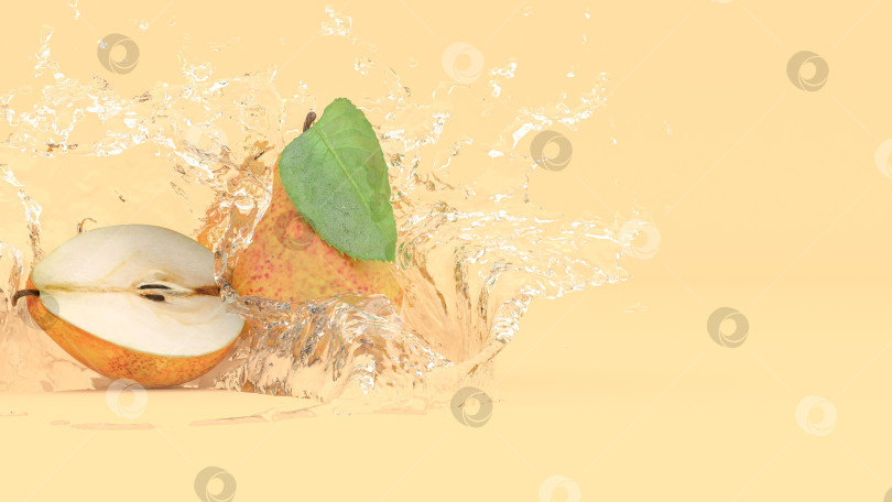 Скачать груша на желтом фоне в брызгах воды фотосток Ozero