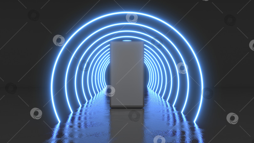 Скачать смартфон на светящемся синем абстрактном фоне фотосток Ozero