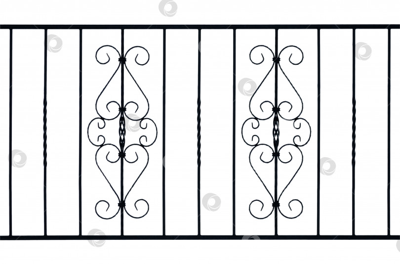 Скачать Кованый забор из черного металла с витиеватым рисунком, выделенный на белом фоне (элемент дизайна) фотосток Ozero