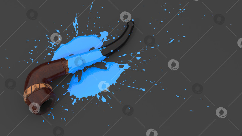 Скачать курительная трубка покрыта синей краской в виде кляксы фотосток Ozero