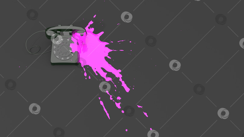 Скачать ретро-телефон, залитый розовой краской в виде кляксы фотосток Ozero