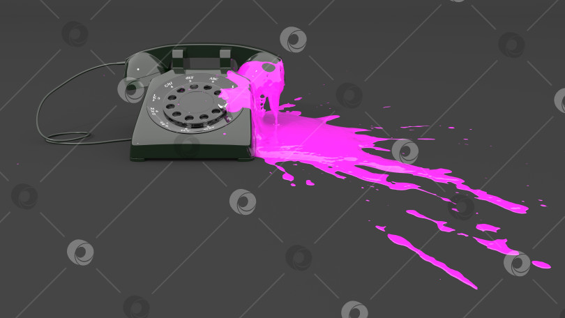 Скачать ретро-телефон, залитый розовой краской в виде кляксы фотосток Ozero