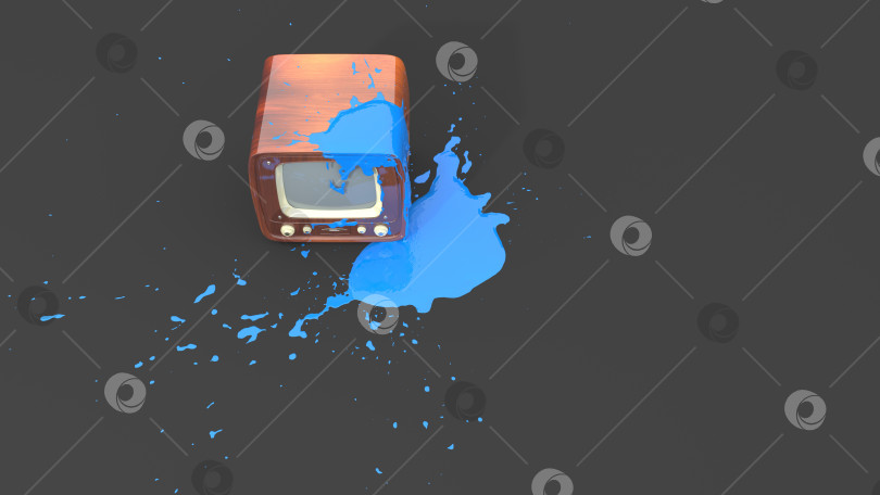 Скачать ретро-телевизор испачкан синей краской в виде клякс фотосток Ozero