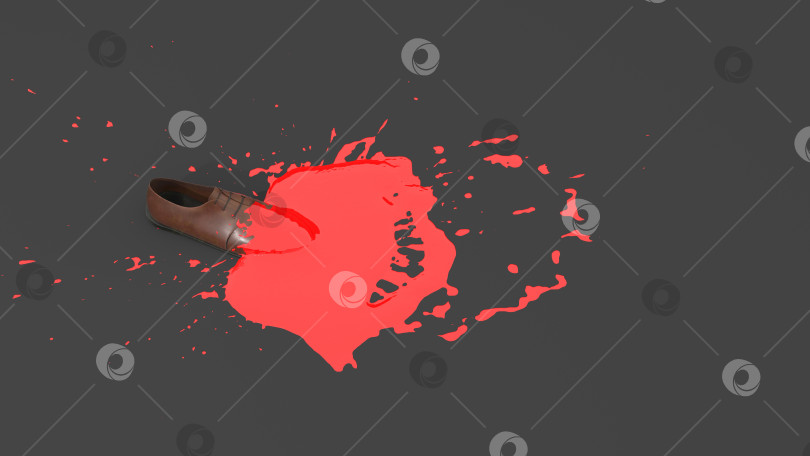 Скачать ботинок покрыт красной краской в виде кляксы фотосток Ozero
