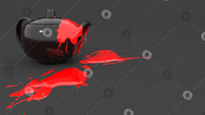 Скачать чайник, наполненный красной краской в виде кляксы фотосток Ozero