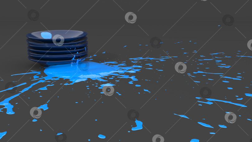 Скачать стопка тарелок, покрытых синей краской в виде кляксы фотосток Ozero