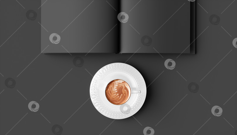 Скачать чашка кофе на черном фоне крупным планом рядом с блокнотом фотосток Ozero