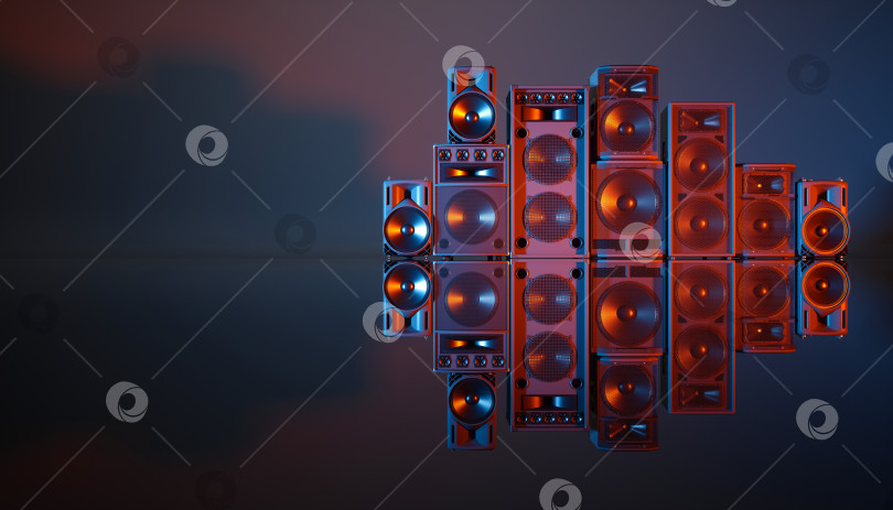 Скачать акустическая система на черном фоне с синей и оранжевой подсветкой фотосток Ozero