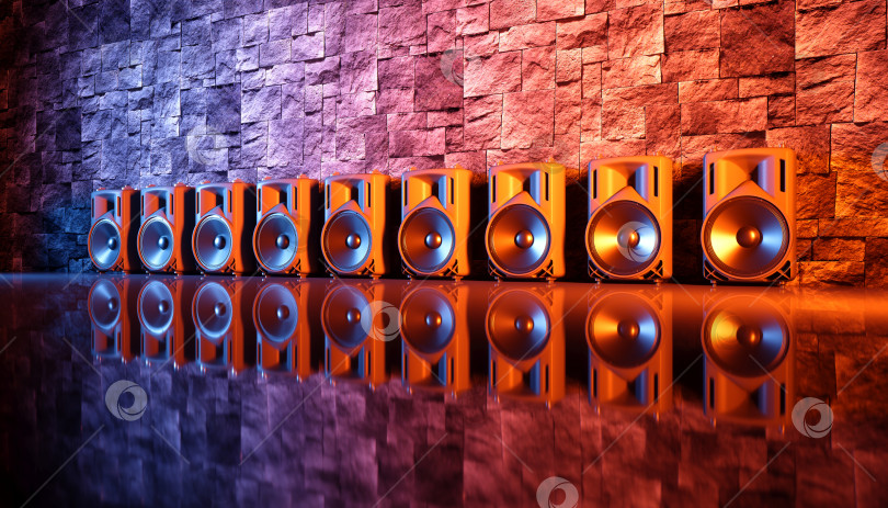 Скачать акустическая система на черном фоне с синей и оранжевой подсветкой фотосток Ozero