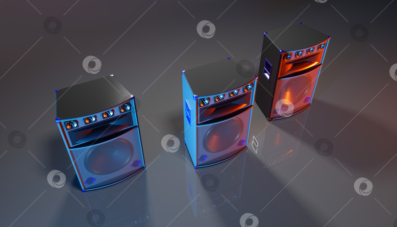 Скачать акустическая система на черном фоне с синей и оранжевой подсветкой фотосток Ozero