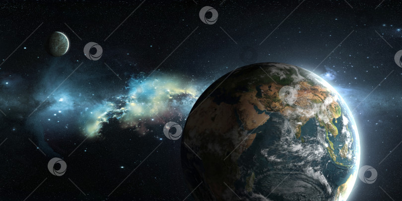 Скачать Земля и Марс на фоне космического пространства с красивой туманностью фотосток Ozero