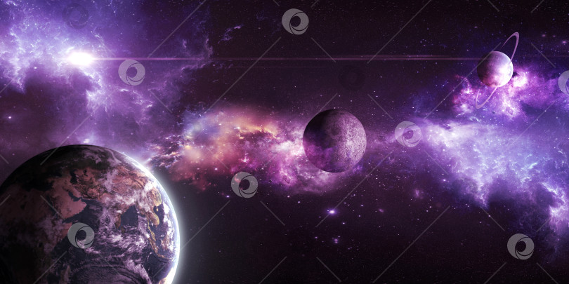 Скачать Земля Луна и Уран на фоне космического пространства с красивой туманностью фотосток Ozero
