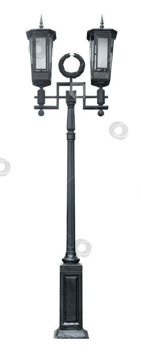 Скачать Черный металлический фонарный столб с двумя фонарями, выделенными на белом фоне (элемент дизайна) фотосток Ozero