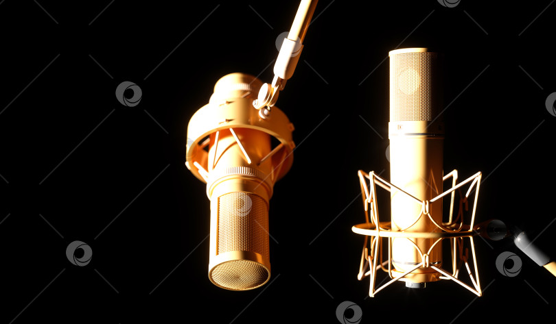 Скачать два золотых микрофона крупным планом фотосток Ozero