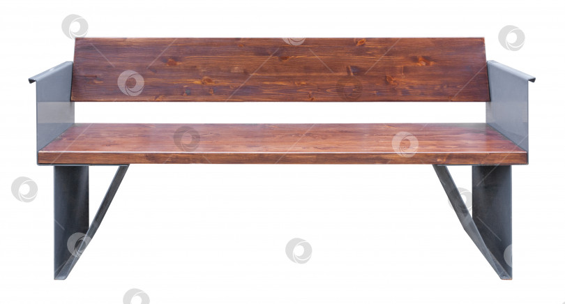 Скачать Коричневая деревянная скамья с металлическими подлокотниками и ножками, выделенная на белом фоне фотосток Ozero