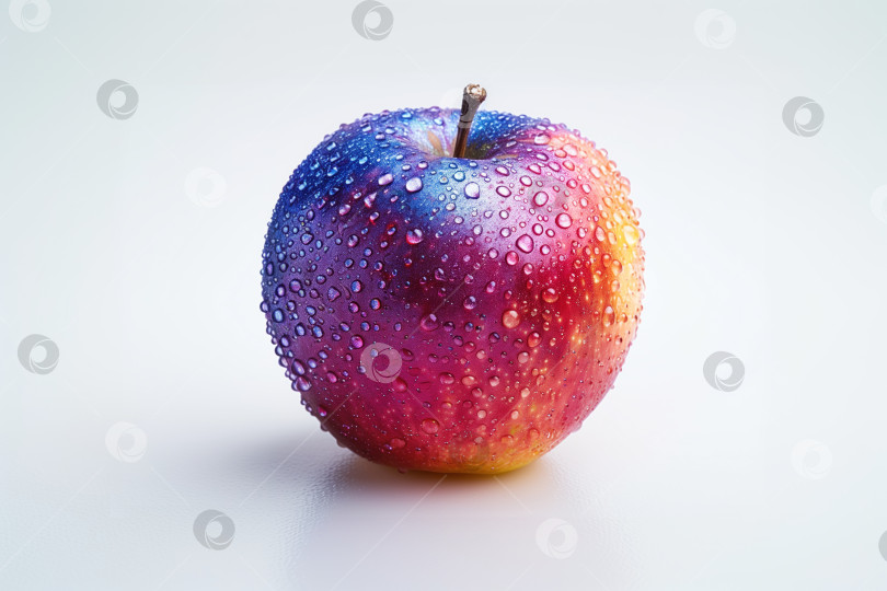 Скачать цветное яблоко с кожурой металлического оттенка, покрытой каплями воды на белом фоне фотосток Ozero