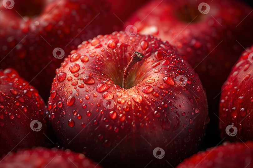 Скачать Свежие красные яблоки с каплями воды крупным планом. фотосток Ozero