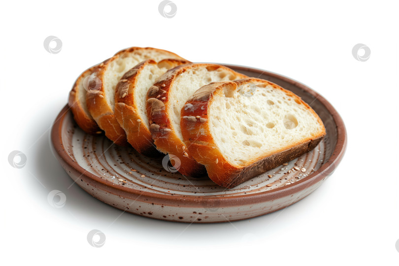 Скачать Нарезанный хлеб на тарелке на белом фоне фотосток Ozero