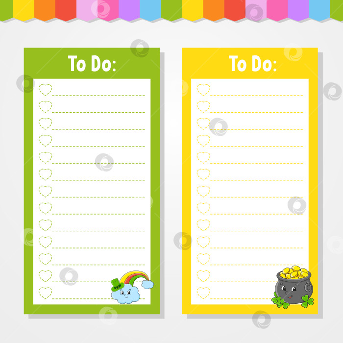 Скачать Список дел для детей. Пустой шаблон. Прямоугольная форма. Забавный персонаж. мультяшный стиль. Для дневника, записной книжки, закладки. Векторная иллюстрация. фотосток Ozero