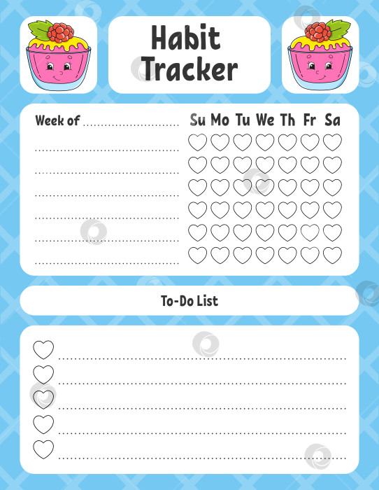 Скачать Программа отслеживания привычек для детей. Шаблон листа для печати. С симпатичным персонажем. Векторная иллюстрация. фотосток Ozero