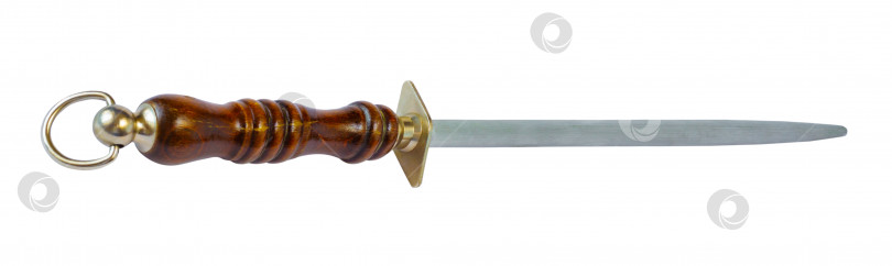 Скачать Точилка для ножей с коричневой деревянной ручкой, выделенной на белом фоне (элемент дизайна) фотосток Ozero