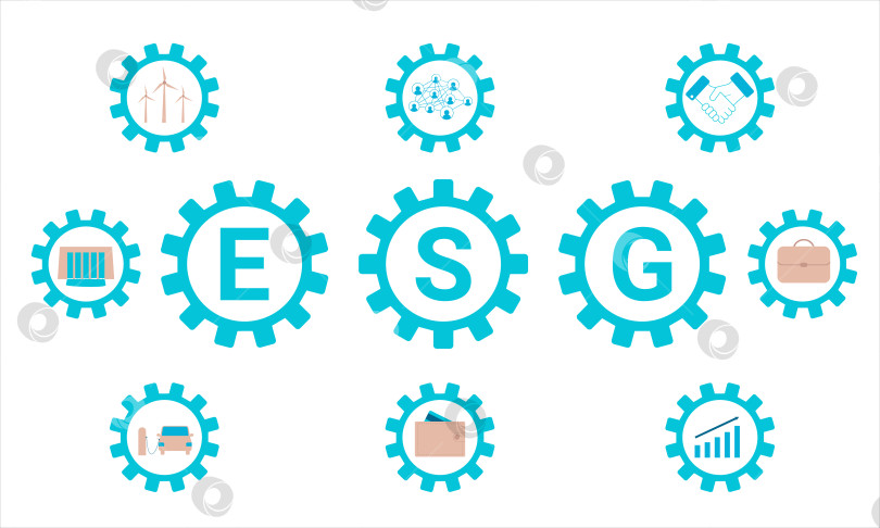 Скачать ESG. Окружающая среда, социальное и корпоративное управление. Принципы устойчивого коммерческого развития. Концепция. Вектор. фотосток Ozero