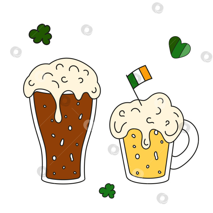 Скачать Вектор светлого и темного пива Patricks day, выделенный на белом фоне. Ирландский символический знак. фотосток Ozero