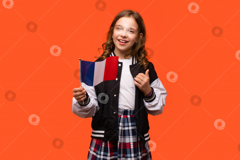 Скачать Девушка держит маленький флаг Франции фотосток Ozero